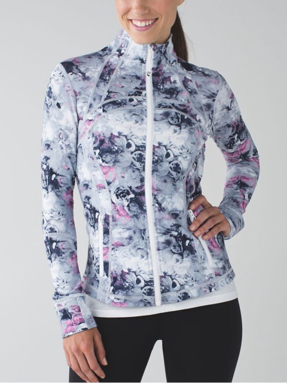 lululemon athletica White, Black & Pink Floral-Print Zip Jacket